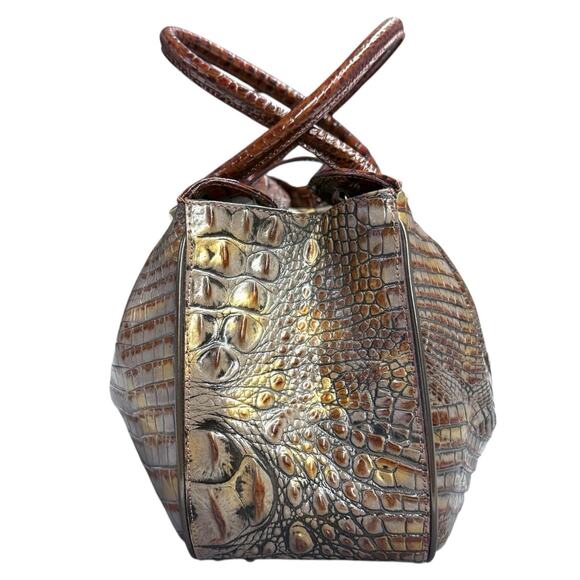 Brahmin Pecan Crocodile Embossed Leather Dual Handle Shoulder Bag Dr Satchel Vtg - Picture 4 of 9